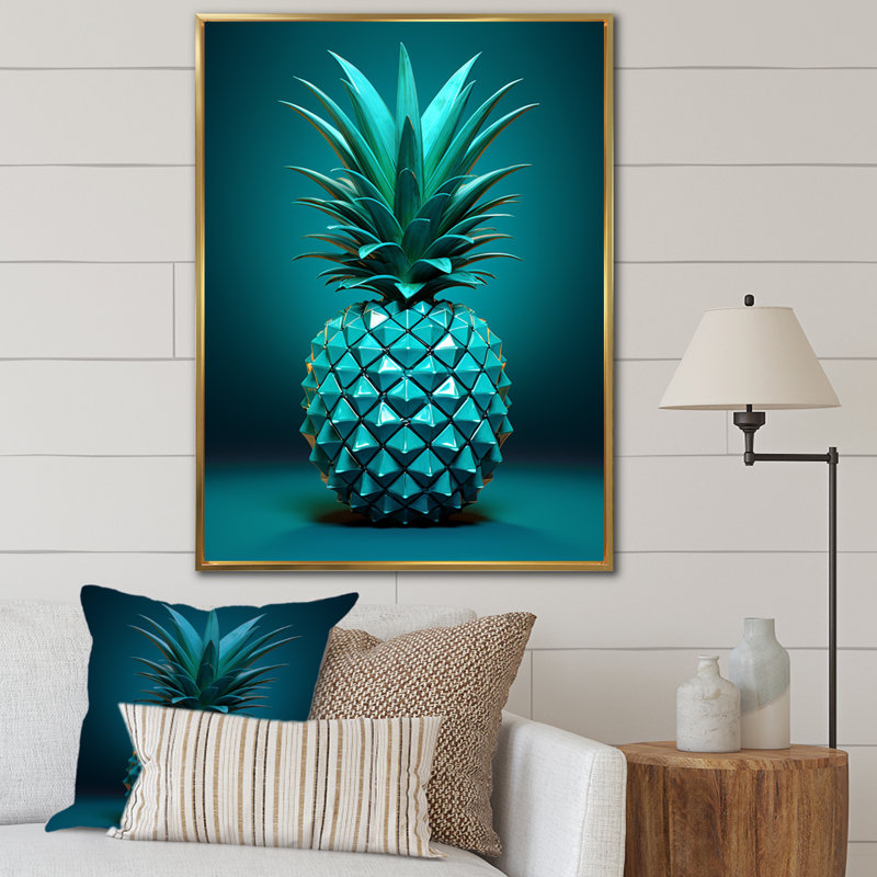 Isométrique isométrique ananas, H 32 po x l 16 po x P 1 po, Cadre flottant doré