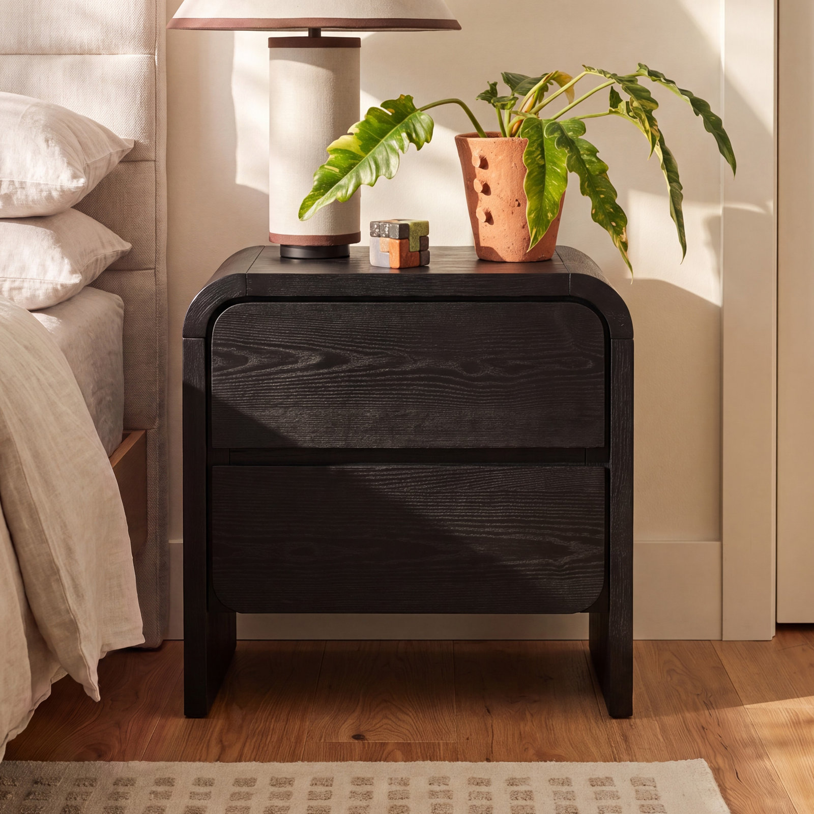 Nori 2-Drawer Nightstand, Jet Black