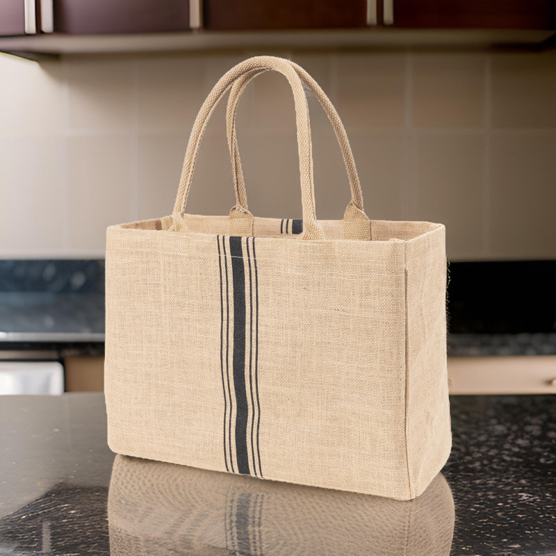 Sac fourre-tout en jute avec poignées KAF Home, Rayures noires