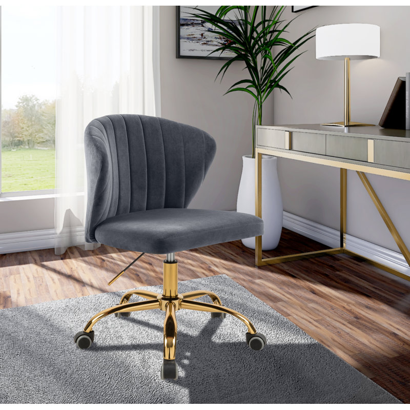 Finley Office Chair, Gray Velvet, Gold