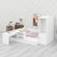 Lit plateforme avec tiroirs de rangement intégrés, étagères, bureau et garde-robe-446300566