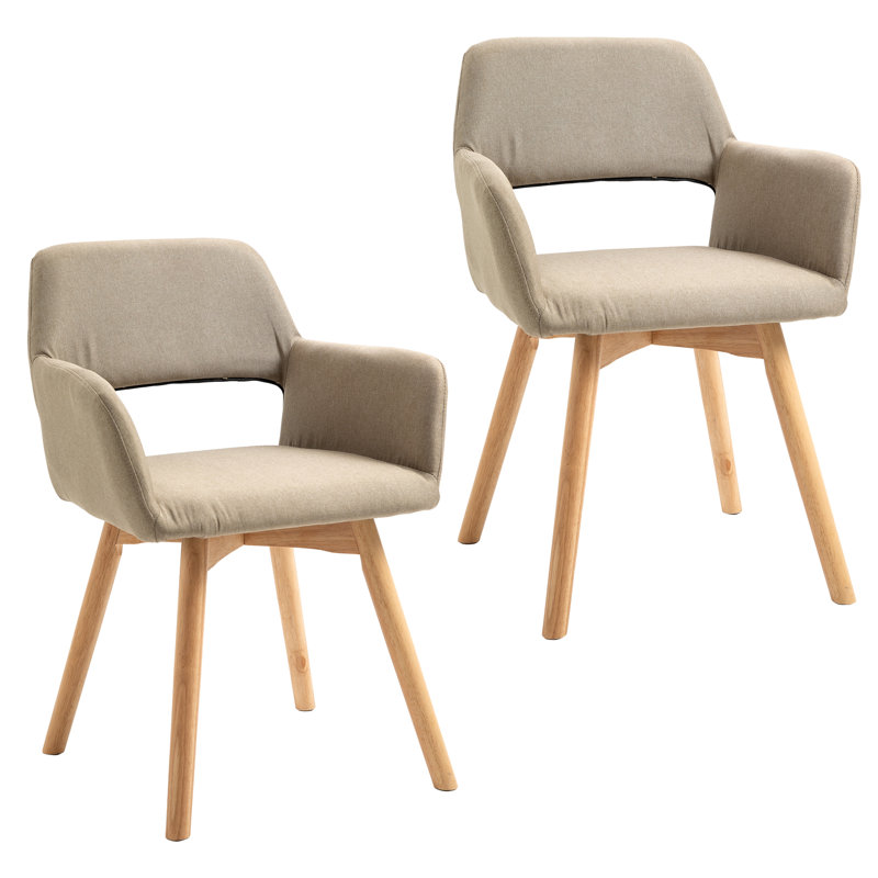 Chaise avec accoudoirs en bois massif Josué, Taupe