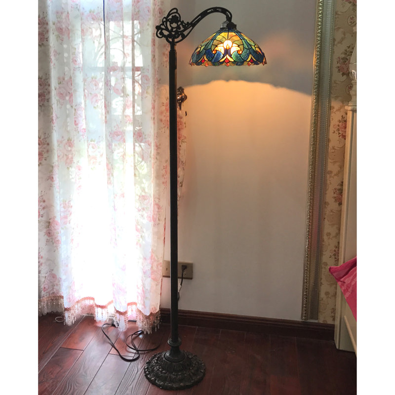 Aldan 60'' Dark Antique Bronze Arched Floor Lamp, Teal