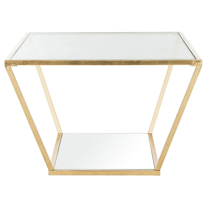 Allene Iron Frame Gold Leaf 48''W Geometric Coffee Table with Mirror Top, Elegant Retro Design Table