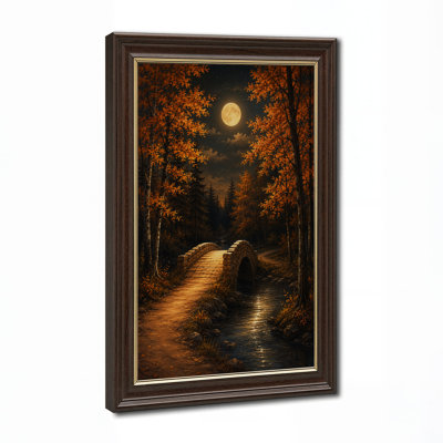 «Stone Bridge Over Stream Moonlit Autumn Forest», art mural sur toile