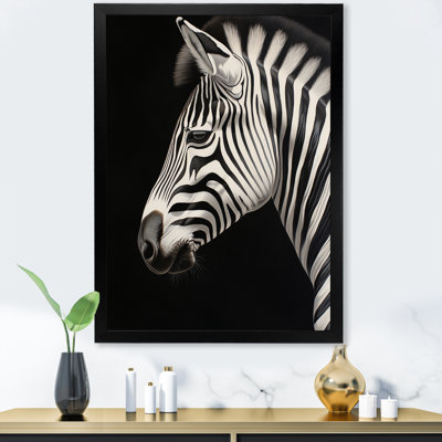 " Black and White Zebra Portrait IV " Mixed Media and Color Photography Print