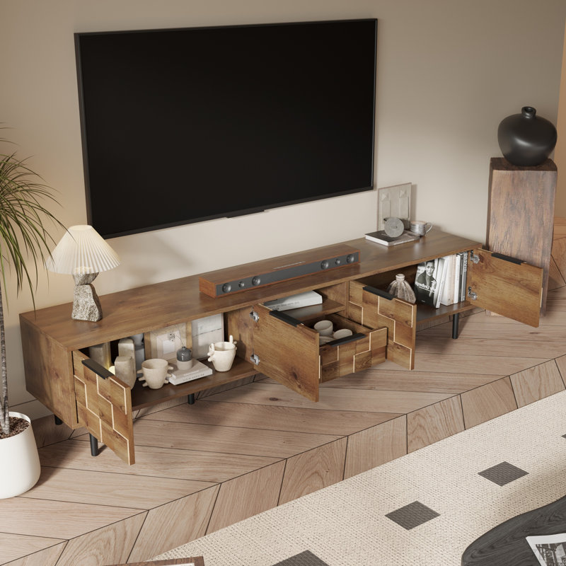 78" TV Stand For 85 75 65 Inch TV, TV Consoles For Living Room, Entertainment Center Wood TV Media With Storage