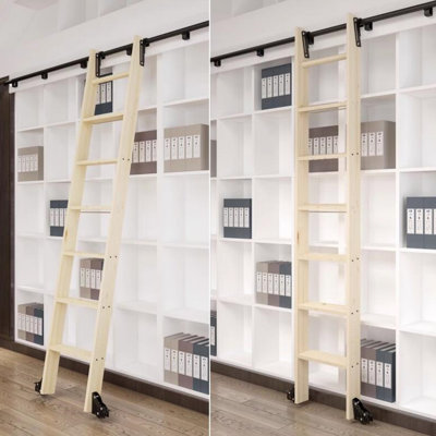 Contemporary Telescopic Vertically Stored Black Aluminum Alloy Removable Hook Sliding Rolling Library Ladder Hardware Track Brake Roller Kit