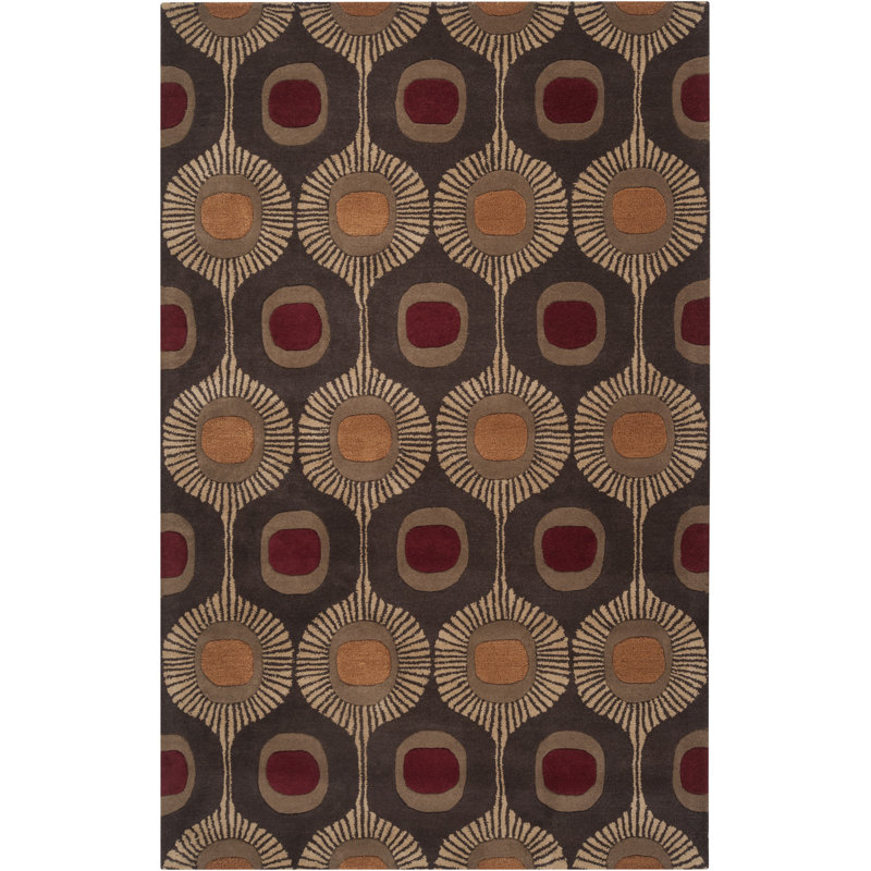 Anly Geometric Hand-Tufted Wool Dark Brown Area Rug, Rectangle 2' x 3'