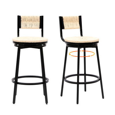 2pcs Creamy White , Metal Frame With Wear Coating, Hand Woven Paper Rope Seat, For Study Counter Stools, Heat- Feature, Kitchen