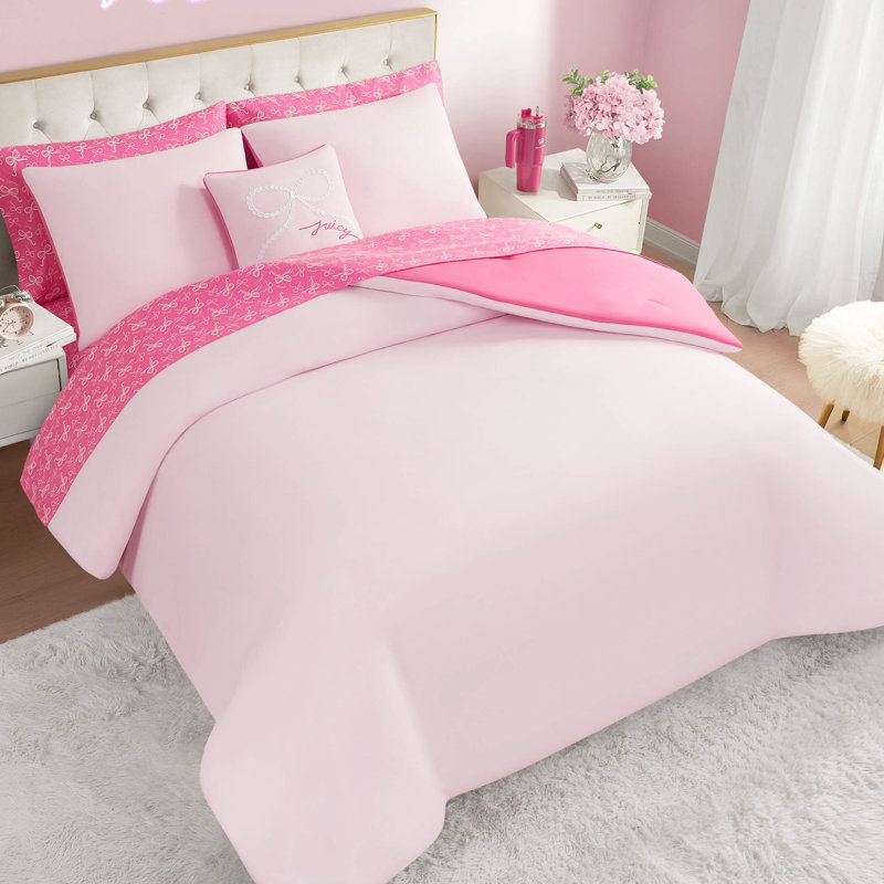 Juicy Couture Pearly Bows Reversible Bed-in-a-Bag Comforter Set, King