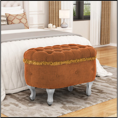 Bancs de rangement de 29,5 po, banc de bout de lit avec capitonnage à boutons, repose-pieds de rangement rembourré en tissu, banc de fenêtre avec frange, banc de rangement pour chaussures, banc de pied de lit pour la chambre à coucher, vestibule, vestiaire, bleu