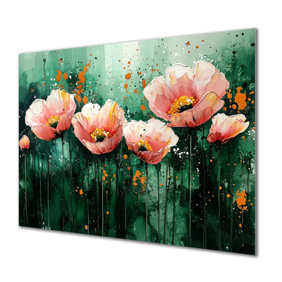 Danse émeraude des coquelicots I - reproduction d'art traditionnelle en métal, décoration murale en métal coquelicots