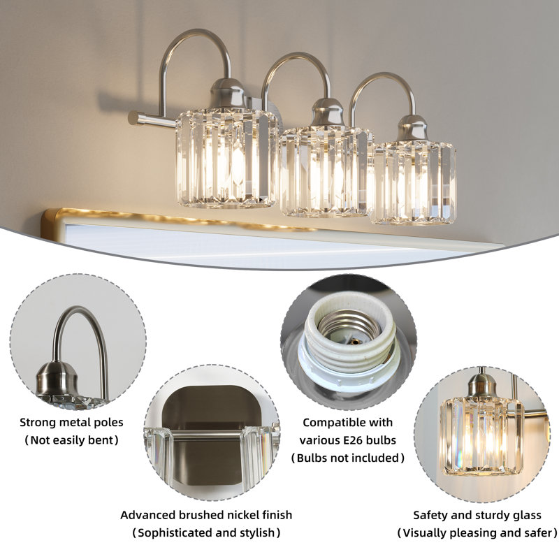 Wilmon Light Metal Dimmable Bathroom Vanity Light, Brushed Nickel, 3