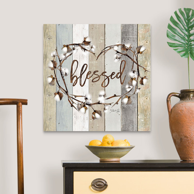«Blessed Cotton Wreath» par Marla Rae, reproduction d'art textuel sur toile, H 24 po x l 24 po, Toile tendue, Sans cadre