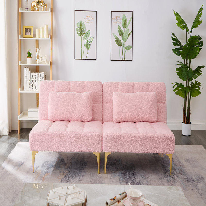 Canapé-lit de 71 po avec futon convertible avec pieds en métal doré (rose)