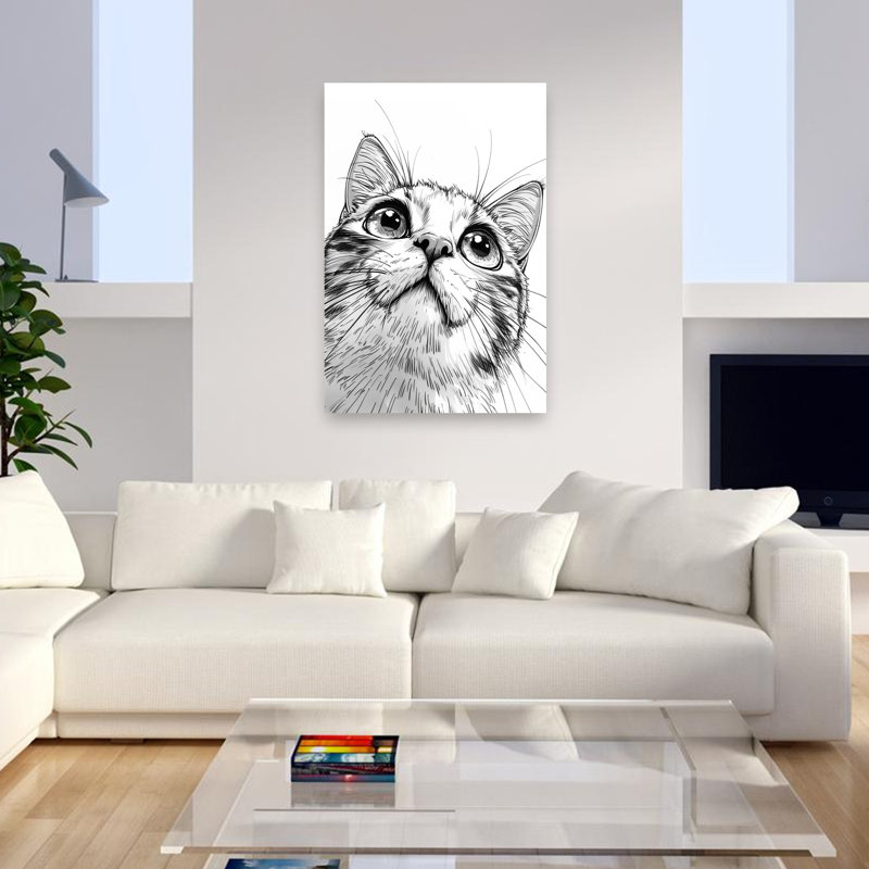 «Curious Cat Looking Contemporary», art mural, H 48 po x l 32 po