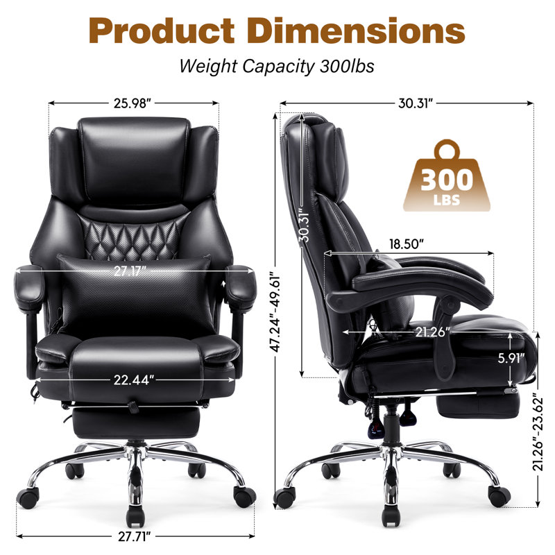 High Back Ergonomic Office Chair With Adjustable Armrest And  Adjustable Lumbar Support, Black