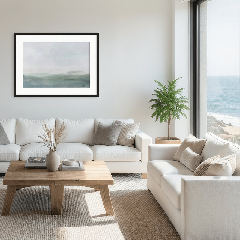 Coastal Retreat Cerulean Serenity, 36" H x 48" W x 1.125" D, Framed Matted Print, Black