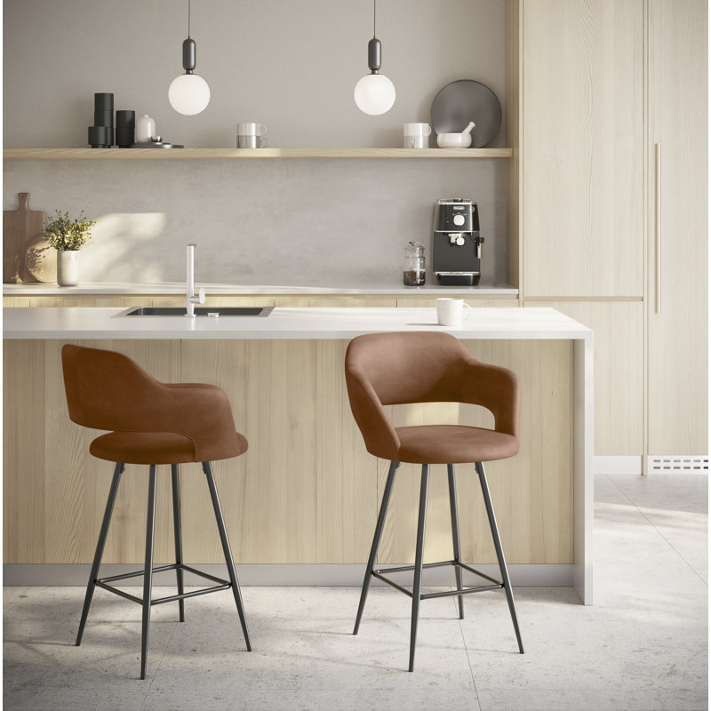 Lake Upholstered Counter Stool with Metal Frame, Brown, Counter Stool (25" Seat Height)