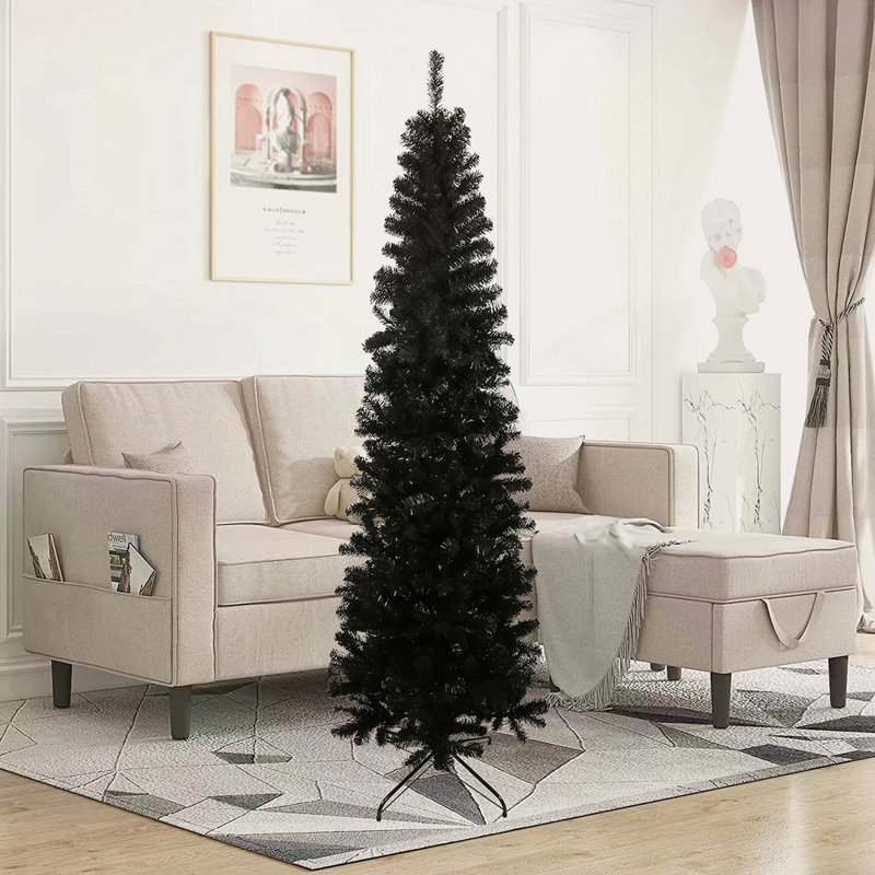Arbre de Noël artificiel mince 7,5 pi avec base en métal pliable, Vert
