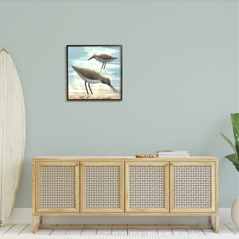 «Sandpipers», art mural texturé giclée sur le littoral par Marcus Prime, Giclée encadrée noir minuit