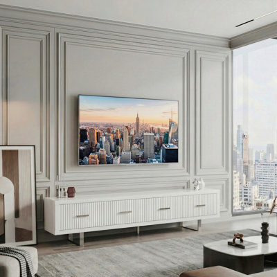 Meuble télé 78,7 po x 13,8 po x 17,8 po, grand média blanc brillant pour salon moderne