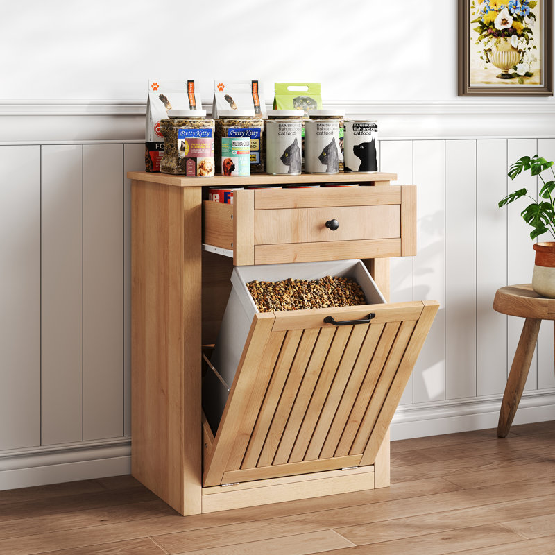 Armoire à poubelle inclinable avec tiroirs 10 gallons en chêne naturel Tilt Out