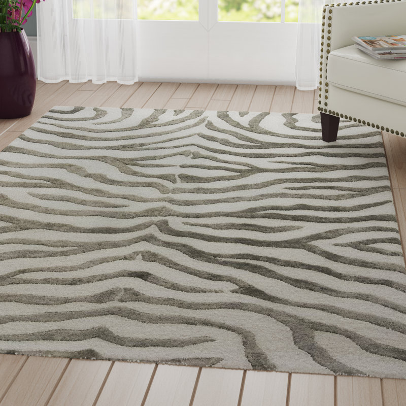 Fathima Animal Print Hand Tufted Wool Gray Area Rug, Rectangle 9'6" x 13'6"