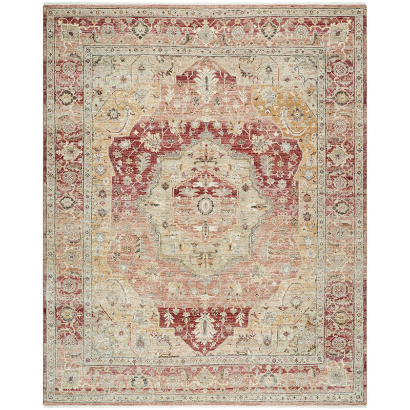 Khorasan Hand Knotted Wool Abstract Area Rug in Tan, Rectangle 6' x 9'