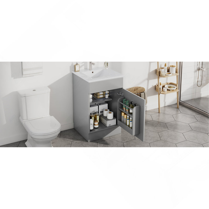 Meuble-lavabo de 20 po avec lavabo, meuble-lavabo avec tablette de porte et tablette réglable, gris, Grey, Argent