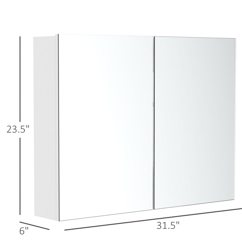 Armoire de salle de bain à double porte - 31,5 po x 23,5 po, décoration tendance, grand espace de rangement, fonctionnement silencieux avec charnières, miroir blanc avec tablettes réglables, style moderne, grand espace, charnières,