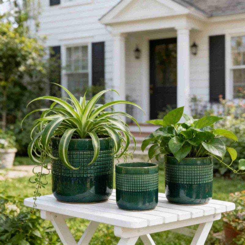 High quality ceramic flowerpot, Blue/Green