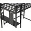 Small Teen Bedroom Loft Bed Frame, Full Size, Compact Integrated Workspace, Deep Black Iron Construction