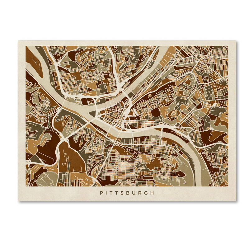 « pittsburgh pennsylvanie street map », impression sur toile tendue, H 14 po x l 19 po x P 2 po