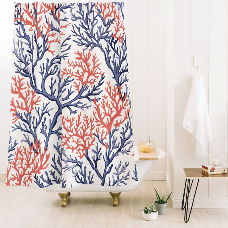 Rideau de douche Ninola Design, Bleu marine / orange abstrait