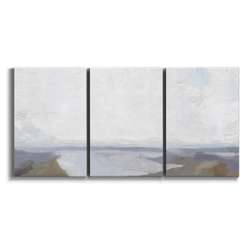 Bord de mer - 3 pièces sur toile tendue, H 27 po x l 54 po x P 2 po