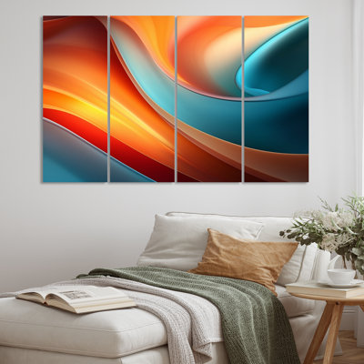 «Orange Blue Spectral C Courants», reproduction de toile tendue 4 pièces