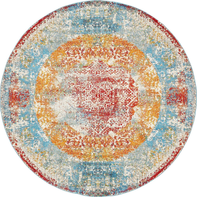 Hartell Oriental Blue/Orange/Red Area Rug