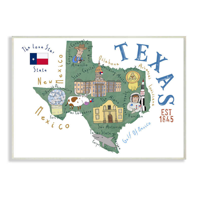 Décoration murale pour enfants illustrée par Schmier, Texas, H 10 po x l 15 po x P 0,5 po, Plaque murale