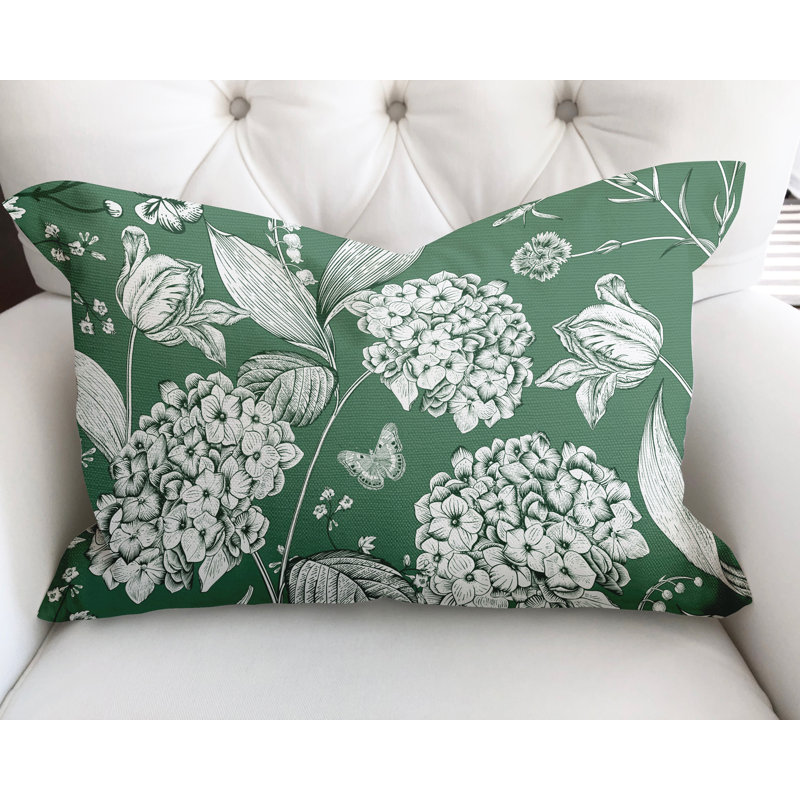 Floral Cotton Reversible Throw Pillow, Emerald
