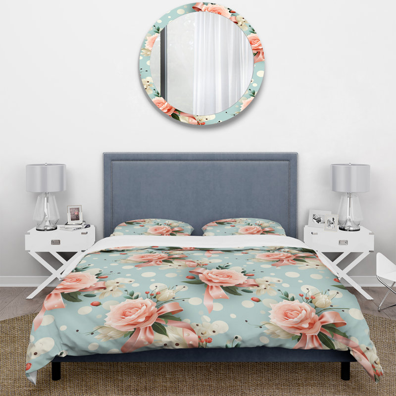 Literie rose romantique et rose à pois, Housse de couette simple + 1 taie décorative stan