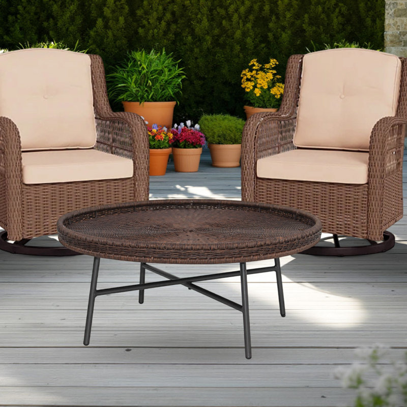 Table basse Bernabe en osier pour l'intérieur et l'extérieur, Espresso