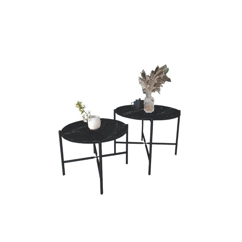 Princetta Solid Wood Coffee Table, Black Marble