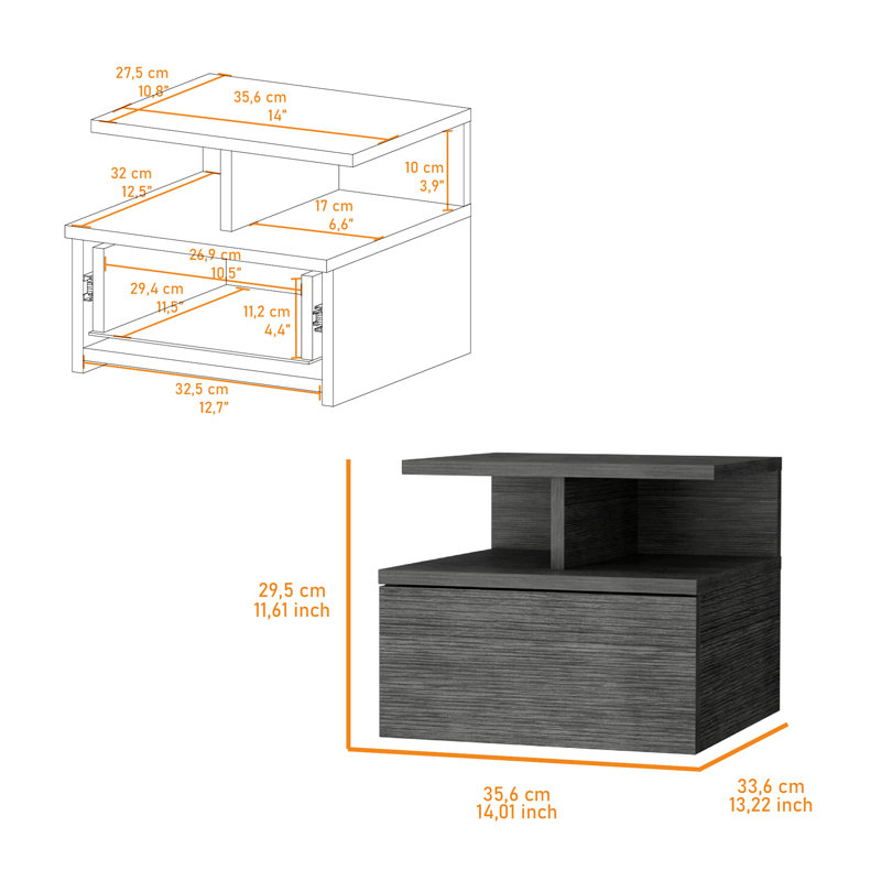 Macadamia 2-Tier Floating Nightstand With Shelf – Stylish And Functional Bedside Table, Oak