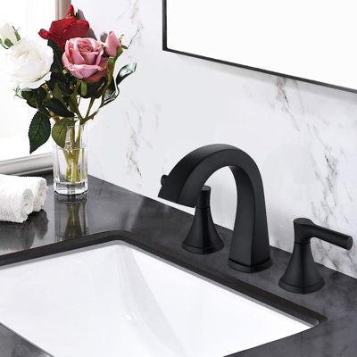 3 Hole Widespread Vanity Sink Faucet - Matte Black Two Handle Bath Tap With Drain Assembly, Tarnish & Corrosion Finish 2 Bathroom Drain, Scratch Spot