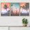Beach And Plants " Neon Duotone Orange Blue Tropical Sunset Coastal Nautical Photography Modern Art Seascape Relax " 3 - Pieces