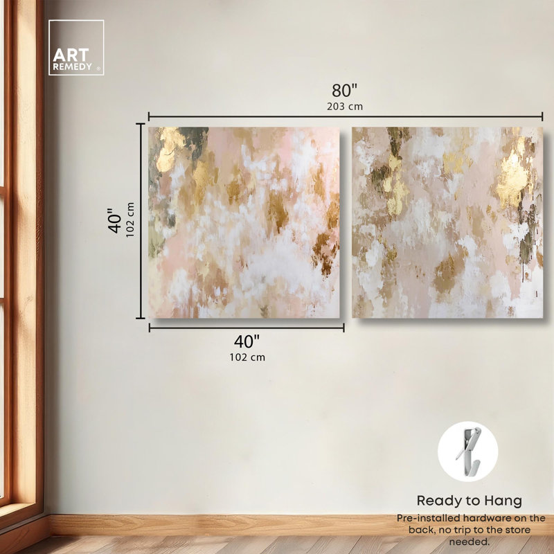 Gold Glimmer Gesture Set Canvas Print Gold Boho Wall Art Set by Art Remedy, Black Frame, 12 x 12, Gallery Wrapped