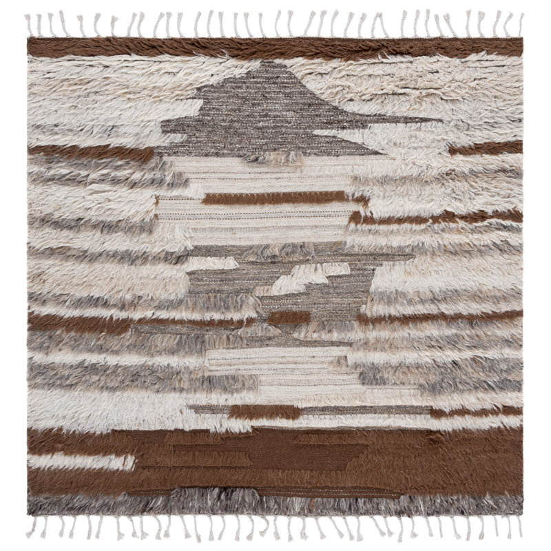 Alimatou Hand Knotted Wool/Cotton Abstract Rug in Gray/Brown, Square 6'