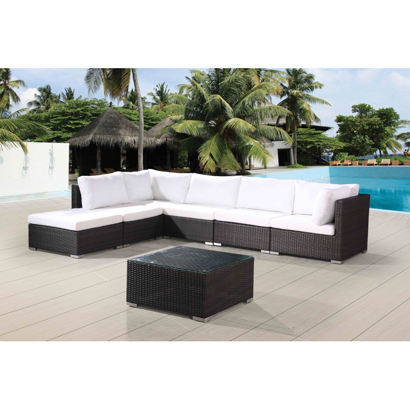Ensemble de conversation en rotin de 7 pièces avec coussins Neco DeSoto, Anthracite